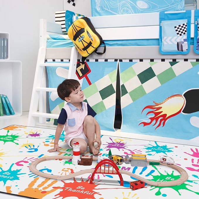 Colorful Handprints Kids Rug for Playroom,Large Area Rugs for Classroom,Non-Slip Rugs for Babies and Infants,Play Rug for Kids Bedrooms,Ultra Soft Carpet Play for Nursery Washable 59 X 78.7 inch