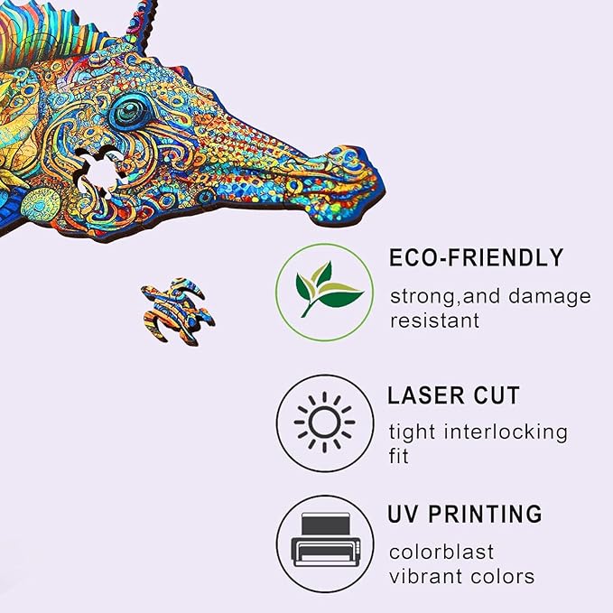 Wooden Jigsaw Puzzles, Unicorn Seahorse Wood Puzzle 200 Pieces, Unique Shaped Wooden Puzzles for Adults and Kids, Family Game 8.5 x 13.4 Inches