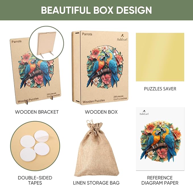 Colorful Parrots 500 Pieces Wooden Jigsaw Puzzles for Adults Unique Irregular Shapes Fun Challenging Bird Puzzles for Kids and Couples on Birthday,Children's Day,Christmas,16.2"x16.5"