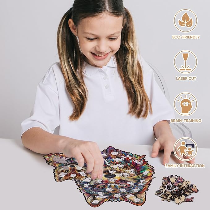 Wolf Family 200 Pieces Wooden Jigsaw Puzzles for Adults with Unique Irregular Shape Fun Challenging Animal Puzzles for Kids and Couples on Birthday,Children’s Day,Christmas 10.2"*11.8"