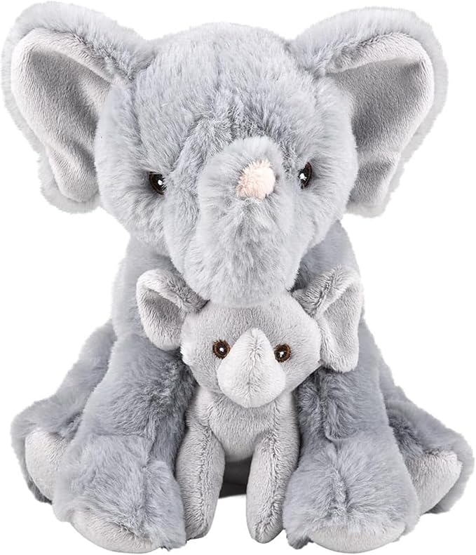 Mom and Baby Stuffed Animals for Boys & Girls, Safari Baby Shower Decorations, Nursery Decor, Zoo Animals for Toddlers, Quality Realistic Toy for Kids, Cute, Soft, Huggable, Squeezable (9.5" Elephant)