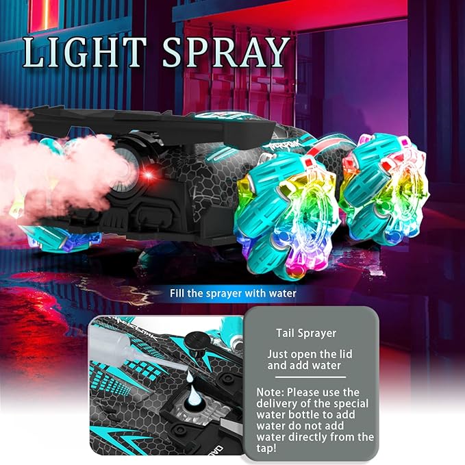 RC Gesture Sensing Stunt Car, with Spray, Light & Music, Best Toy for Boys 6-12 Years Old 360° Rotating 4WD Remote Control Transforming 2.4Ghz Manual Control Car Birthday Present (Blue)