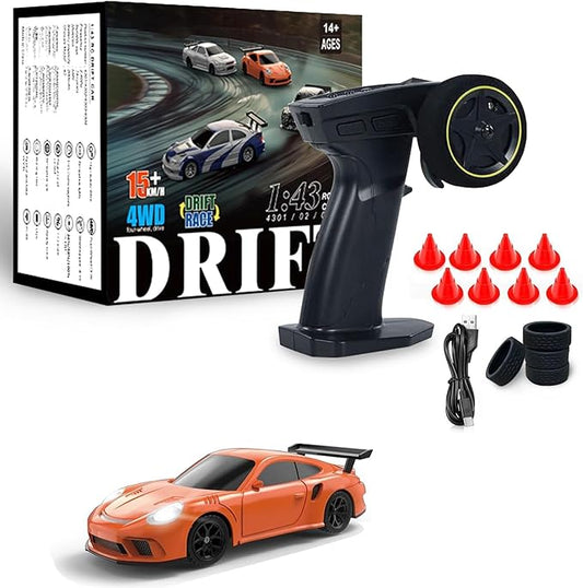 1/43 Mini RC Drift Car with Gyroscope, 2.4GHz Full Proportional High Speed Remote Control Car, RTR 4WD Fast RC Cars with LED Lights Racing Tires, Hobby RC Cars Toy Model Gift for Adults, Kids, Boys