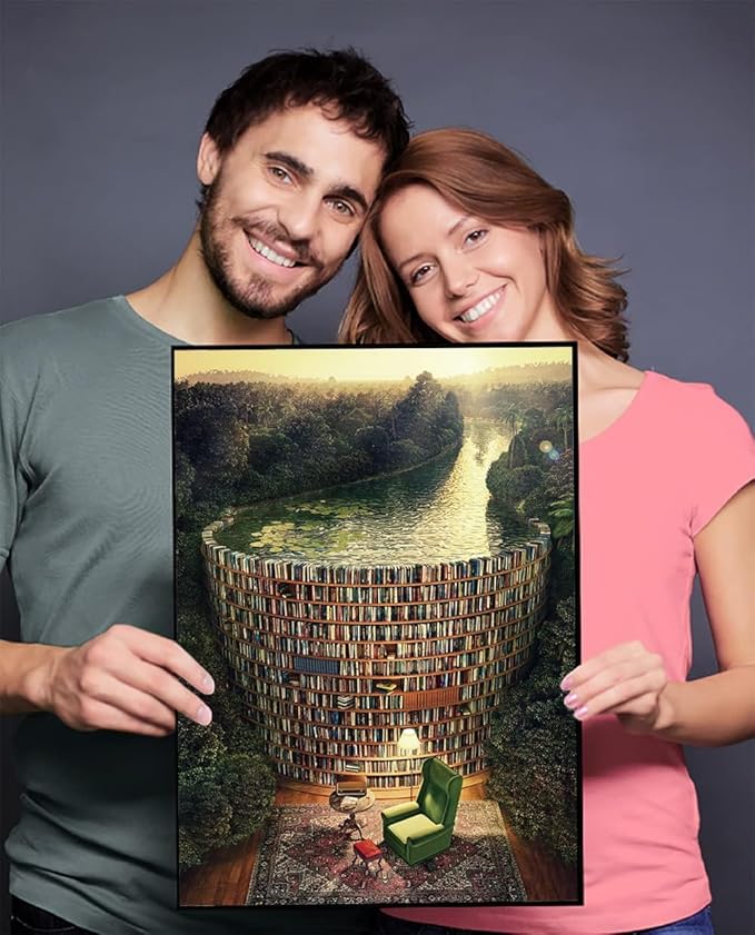 Jigsaw Puzzles 2 Pack 1000 Pieces - WISHDIAM Puzzles for Adults - Bookshelf Canal Adventure Vessel Impossible Difficult Challenging Funny Puzzles for Home Decor Birthday Party Gifts Toy for Men Women