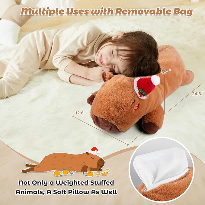 Bobbie & Laxi 25" & 4.5 lbs Capybara Weighted Stuffed Animals, Cuddly & Soft Kids' Plush Toy Pillows for Companion, Large Plushies with Removable Ceramsite Bag, Gifts for Adults, Kids, Boys and Girls