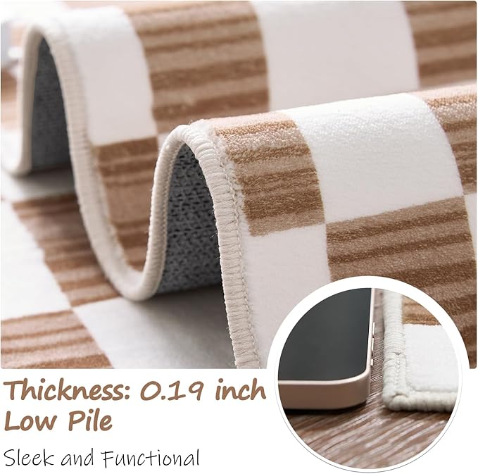 jinchan 5x7 Brown Checkered Area Rugs for Kids Room - Machine Washable Rug Modern Neutral Geometric Lattice Soft Non-Slip Carpet for Nursery Playroom Living Room Bedroom Dining Room Home Office