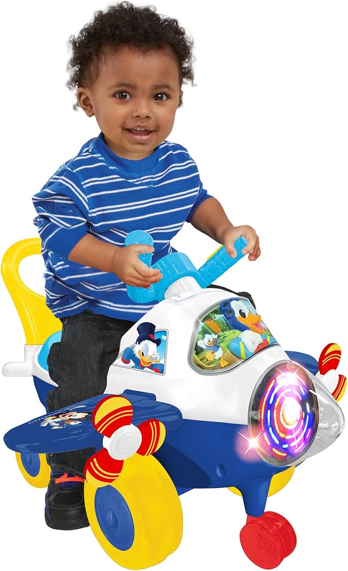 Kiddieland: Activity Plane: Donald Duck - Disney Light & Sound Foot-to-Floor Vehicle, Interactive Dashboard, Propellers, Parent Handle, Toddlers 12mo+