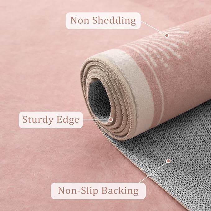 Modern Pink 8x10 Rug for Living Room,Ultra Thin Washable Bedroom Rug 8x10 Under Bed, Non Slip Sun Print Large Rugs, Non Shedding Throw Carpet for Girls Room Nursery Dorm(8'x10',Pink)