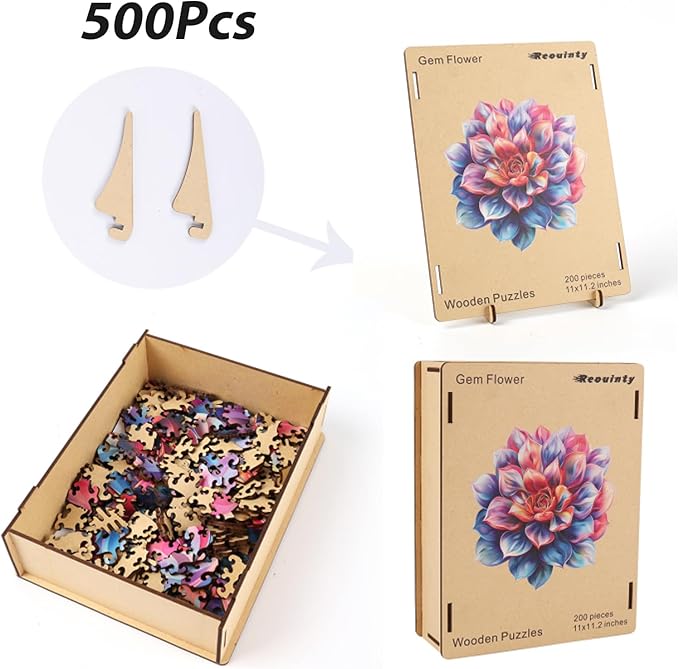 Wooden Puzzles for Adult 500 Piece, Flower Succulent Puzzle for Girls and Women, Challenging Puzzle, Luxurious Shaped Wooden Puzzles for Adults, Family Game Medium 16.9 x 16.3in