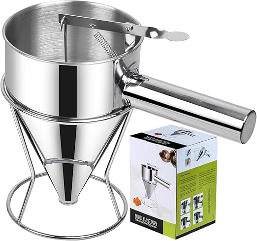 20 OZ Multi-Functional Pancake Batter Dispenser, Multi-Caliber Stainless Steel Funnel Cake Dispenser with Stand Great for Pancakes,Cupcakes,Chocolate Balls and Baked Goods (600ml)