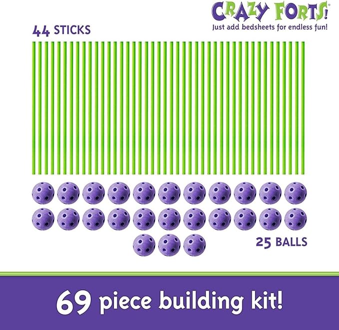 Crazy Forts! 69 Piece Buildable Indoor/Outdoor Play Fort Playset, DIY, Build Your Own, STEAM toy , Purple