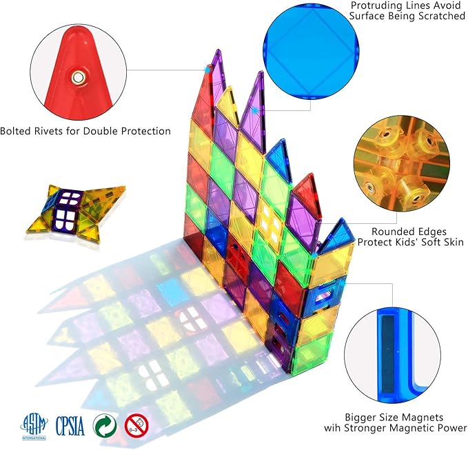 MAGBLOCK Magnetic Tiles Building Blocks 130 Pcs Magnet Tiles for Kids Ages 4-8 Magnetic Toys for Boys and Girls Ages 8-10
