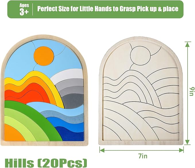 Kids Puzzles Ages 3-5, Wooden Puzzles for Toddlers 3-5, Color Shapes Puzzles for Kids Ages 4-6, Toddler Puzzles Montessori Toys for 3 Year Old, Great Gifts for 3+ Year Olds (Hills)