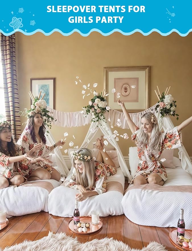 wilwolfer 2 Sets Teepee Tent for Kids with Inflatable Airbed Toddler Play Tent White Foldable Playhouse for Indoor Outdoor Boys Girls Party Sleepover Slumber Gifts Toy