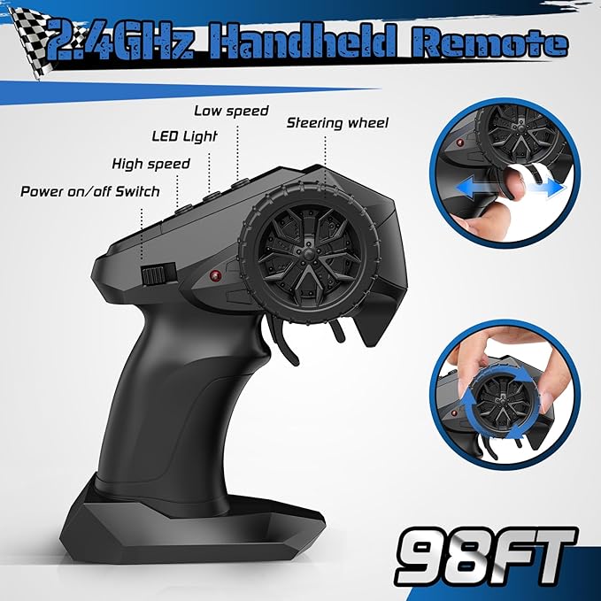 Remote Control Car, 1:18, All-Terrain Remote Control Truck with Headlight and Bodylight, 2WD, 20KM/H, PVC Shell, 2.4GHz, Rechargeable, Sturdy, Two Speed Control, Rc Cars for Kids, Beginner