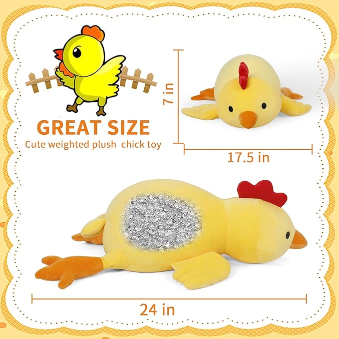 Weighted Chick Stuffed Animals Weighted Chicken Plush Toy 24" 4.2lb Funny Hugging Dolls Plushies Pillows for Boys and Girls (Yellow)