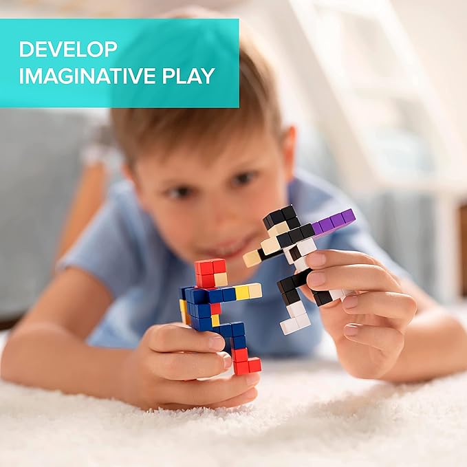 PIXIO RETROFUTURISM - Tiny Magnetic Blocks Building Toy in The Pixel Art Style with Free App - 5/16" Plastic Cubes with 6 Magnets Inside - Open Ended Toy - Creativity Toy for Ages 6+ - 60pcs
