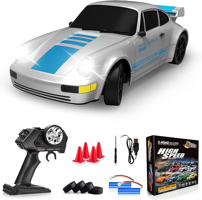 RC Drift Car Remote Control Car 2.4GHz 1/24 4WD 15KM/H High Speed Racing Sport with LED Lights Drifting Tire Racing Sport Toy for Adults Boys Girls Kids Gift 2Pcs Rechargeable Batteries
