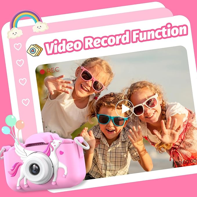 Goopow Kids Selfie Camera Toys for Girls Age 3-9, Digital Video Camera Toy with Protective Cover,Christmas Birthday Festival Gifts for 3-9 Year Old Girls Boys- 32GB SD Card Included