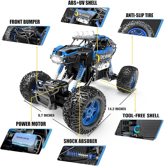 CROBOLL 1:12 Large Remote Control car for Boys Kids with Lifting Function,4WD RC Cars Electric Monster Truck Toy Gifts 4X4 Off-Road RC Rock Crawler 2.4GHz RC Truck with 2 Batteries(Blue)
