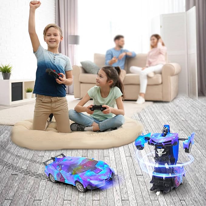 Remote Control Car for Kids,2.4Ghz One-Button Deformation 360°Rotating Drifting Racing Car, with LED Lights for Kids Toddles Boys Age 4-7 Birthday Gifts