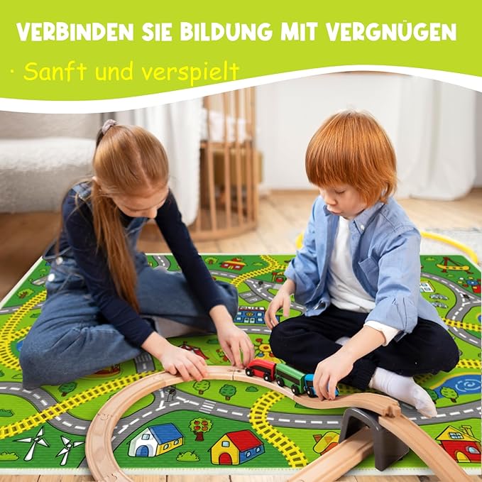 Kids Carpet Car Rug Play Mat for Kids Cars, 31"x48" Educational Classroom Carpet, Non Slip City Life Road Traffic Learning Car Carpet for Kids, Road Train Track Rug for Toddlers