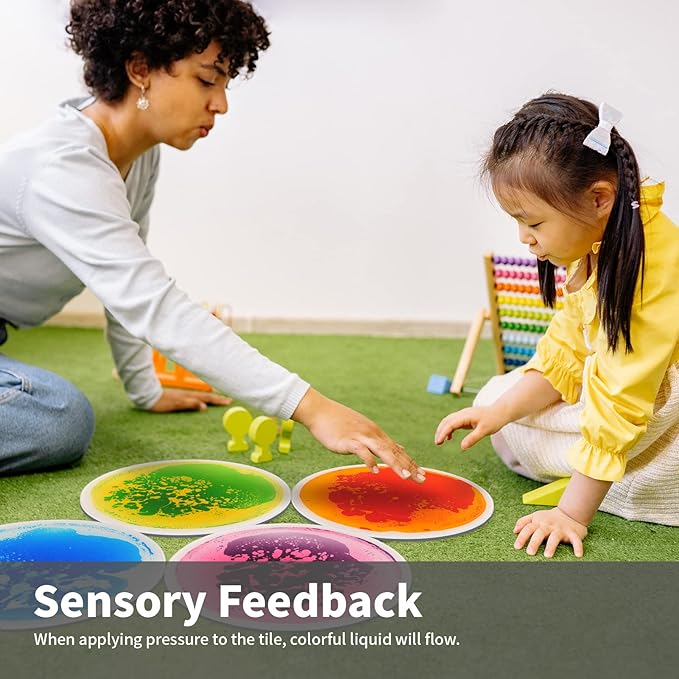 Art3d 9PCS Round Sensory Floor Tiles for Kids, Toddlers and Children, Colorful Liquid Sensory Activity Mat for Active Play and Decorative