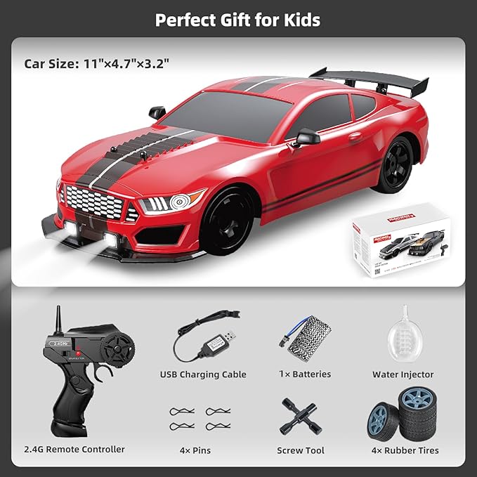 RC Drift Car 2.4GHz 1:16 Scale RC Car 4WD High Speed Remote Control Cars Vehicle with LED Lights Rechargeable Battery and Drifting Tires Racing Sport Toy Cars for Adults Boys Kids