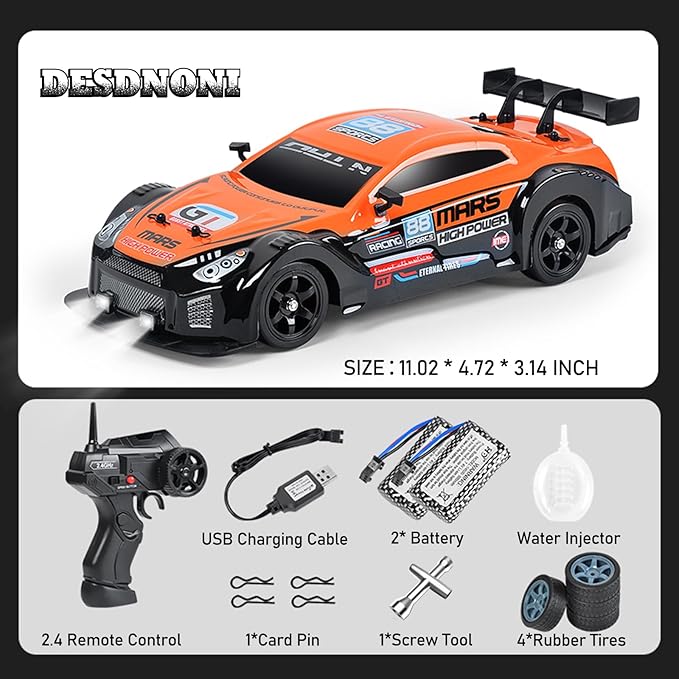 Remote Control Car RC Drift Car 1/16 Scale 4WD with LED Lights 2.4ghz 18km/H Rechargeable High Speed Drift Racing Sport Toy for Adults Boys Girls Kids Gift 2pcs Batteries and Extra Tires