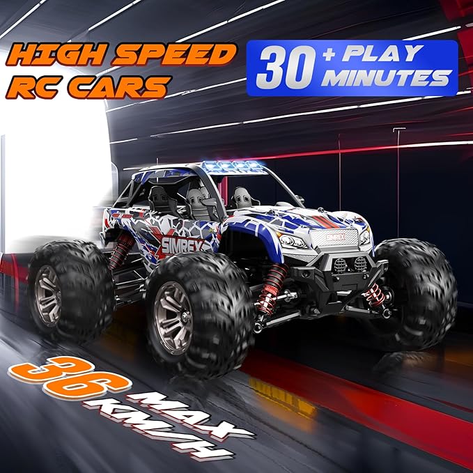 1/16 Scale Hobby RC Car, 36 KPH High-Speed 4WD RC Truck, 2.4 GHz Remote Control Car, All-Terrain Electric Vehicle, 4X4 Remote Contral Moster Truck for Kids and Adults