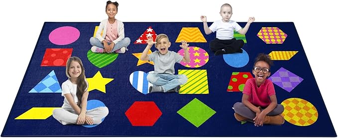 Classroom Rug Kids Carpet Blue 24 Seating Rug Elementary School Daycare Nursery Shape Education Classroom Rug Suitable for Calm and Colorful Classroom Decor, 7.5 x 13 ft