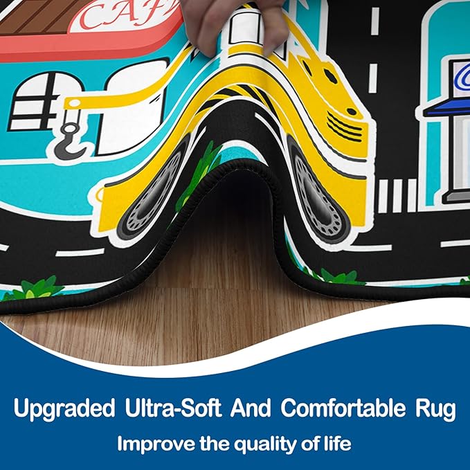Car Rug Play Mat - Kids Play Rugs City Life Road Map Rug 5x7 Feet Large Educational Traffic Track Car Mat for Kids Toy Cars Carpet for Kid Bedroom Playroom Classroom Decor
