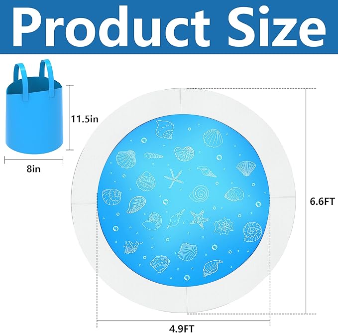 6.5 x 6.5 Feet Baby Beach Pool-Kiddie Pool and Beach Blanket-2 in 1 Toddler Paddling Pool-Beach Toys for Infant Kids Boys and Girls