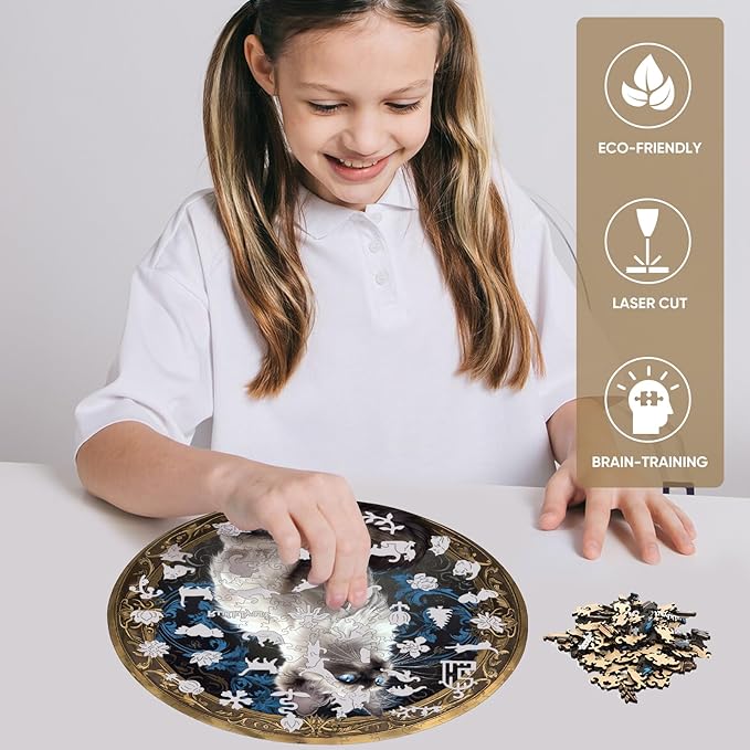 Siamese Cat 500 Pieces Wooden Puzzles for Adults Animal Jigsaw Puzzles with Unique Shapes Pieces Great Gift for Kids and Adults on Birthday,Thanksgiving,Christmas 16.7x16.7 Inches