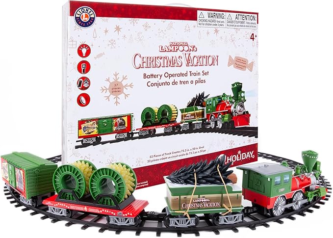 Lionel Battery-Operated Christmas Vacation Toy Train Set with Locomotive, Train Cars, Track & Remote with Authentic Train Sounds, & Lights for Kids 4+