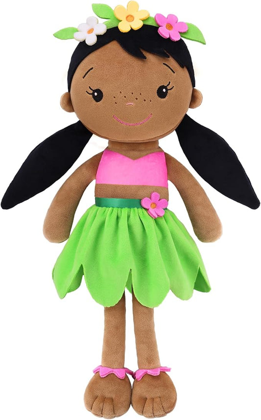 Soft Baby Doll Toys (16'') for Girls, My First Baby Rag Dolls for 1 Year Old Girl Birthday Gift Plush Doll Toys Machine Washable Baby Doll for Toddler Kids Infants - Black Baby Girl