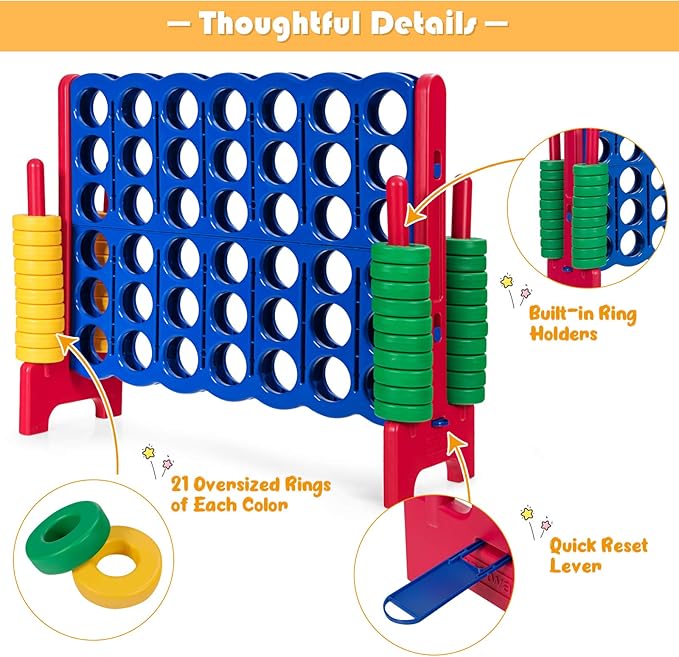 ARLIME Giant 4 in a Row Connect Game, 47'' Jumbo 4-to-Score Toy Set W/Quick-Release Lever, Build-in Ring, Jumbo Sized for Kids & Adults, Oversized Floor Activity for Indoor & Outdoor Play