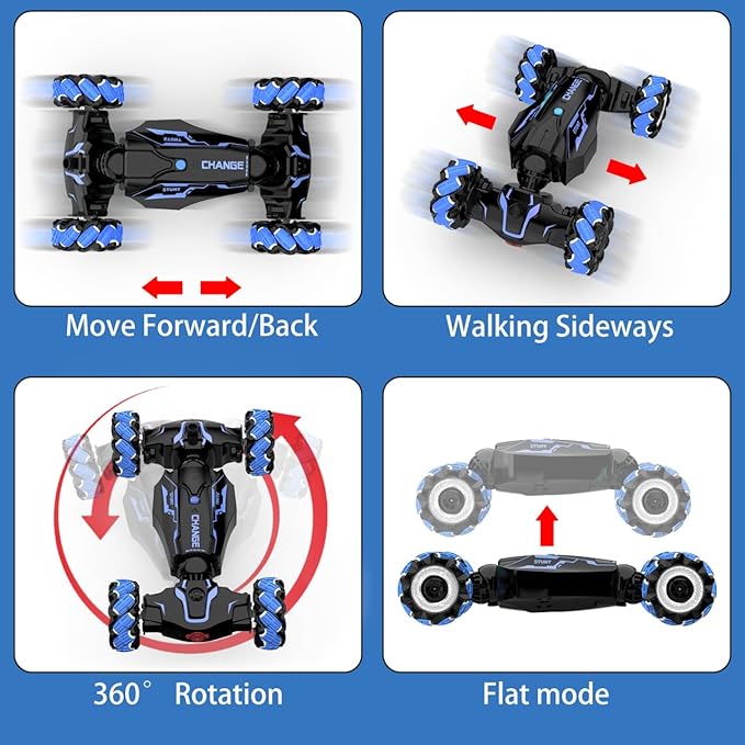 Gesture Sensing RC Stunt Car - 2.4GHz 4WD Drift Hand Remote Controlled Twist Stunts Cars Offroad 360° Rotation, Lights & Music, Birthday Gift for Boys & Girls Ages 6-12