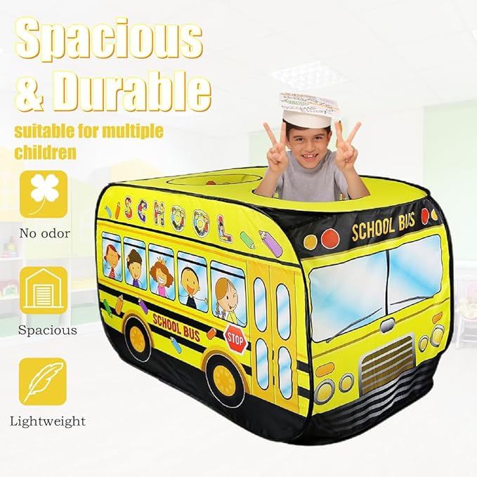 Pop Up Tent for Kids.School Bus Tent for Toddlers.Playhouses for Toddlers.Large, Easy to Organize.Birthday Gift for Girls & Boys.Can Be Played with by 2-3 Kids.Indoor Playhouse for Kids
