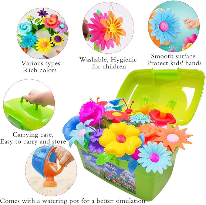 Scientoy Flower Garden Building Toys, Girl Toys Build a Garden, 130 PCS Flower Pretend Gardening Gift for Kids, Floral Arrangement Playset for Age 3-7 Year Old Child Educational Activity