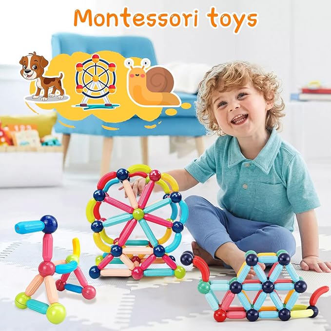 Magnetic Building Blocks Montessori Magnet Toys for Toddlers Kids, Preschool Learning STEM Sensory Toys for 3 Year Old Boys & Girls Gifts-Starter Set