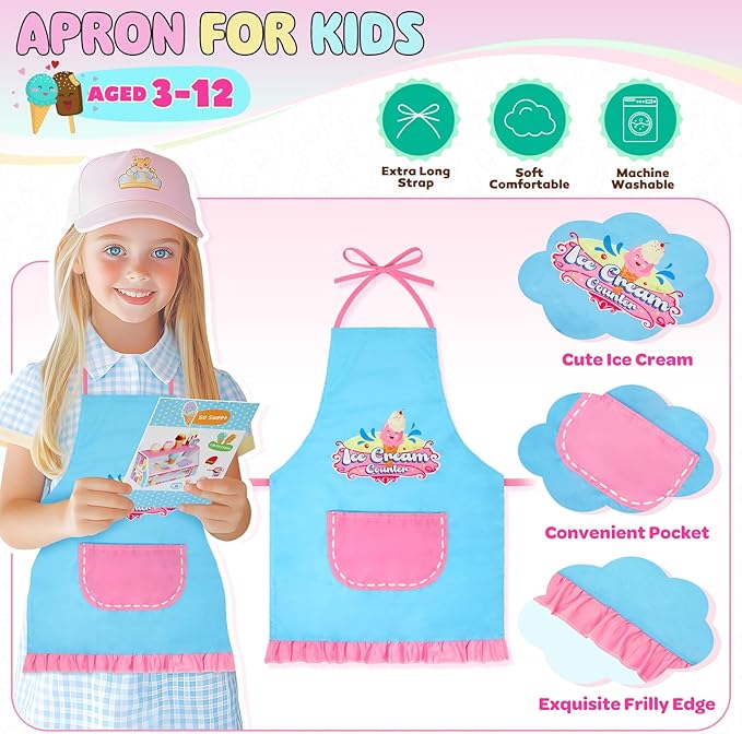 INNOCHEER Ice Cream Toy, Wooden Ice Cream Play Set, Pretend Play Kitchen Toys, Ice Cream Toys for Toddlers, Ice Cream Shop Playset Play Store, Gifts Toys for 3 4 5 6 7 8+ Year Old Girls Boys