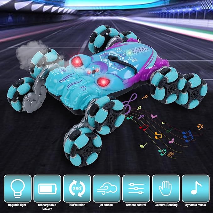 Gesture Sensing RC Stunt Car, RC Cars Remote Control Car for Kids Aged 6 7 8-12 9 10 11 Years Old Toy Cars, 8 Wheel RC Drift Cars with Music Sprayer for Boys Girls Christmas Birthday Gift