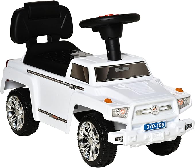 Aosom Kids Ride on Push Car, SUV Style Sliding Walking Car for Toddle with Horn, Music, Working Lights, Hidden Storage and Anti-Dumping System, White