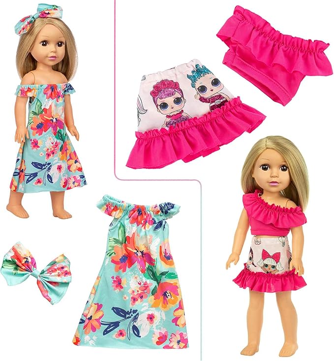 Ecore Fun 10 Sets 14.5 Inch Doll Clothes Outfits Dresses Pajamas Hair Clips for 15 Inch Girl Dolls