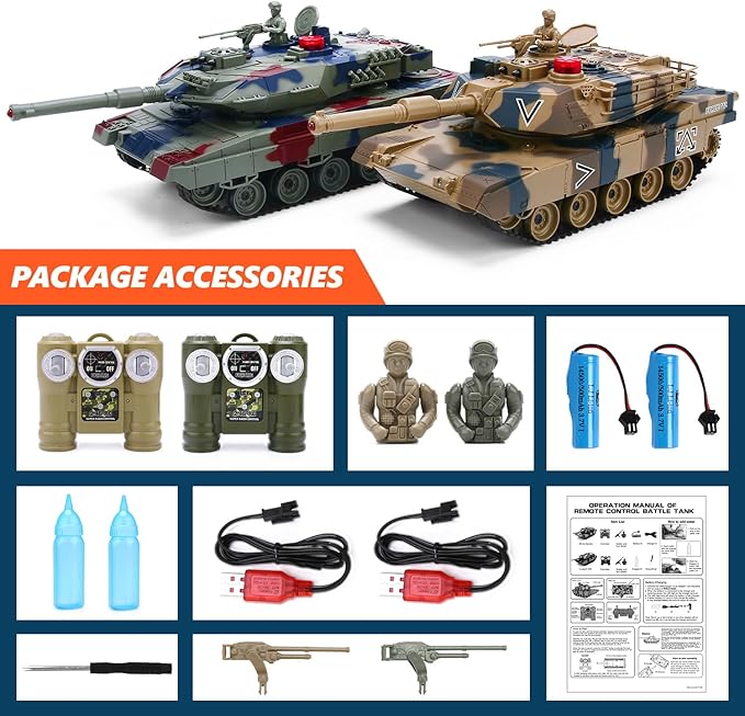 RC Tank Set, 1/24 Scale Army Battle Tanks with Life Indicators and Spray, 35 Mins Playtime Remote Control Military Toys, Set of 2 RC Vehicles for Kids and Adults