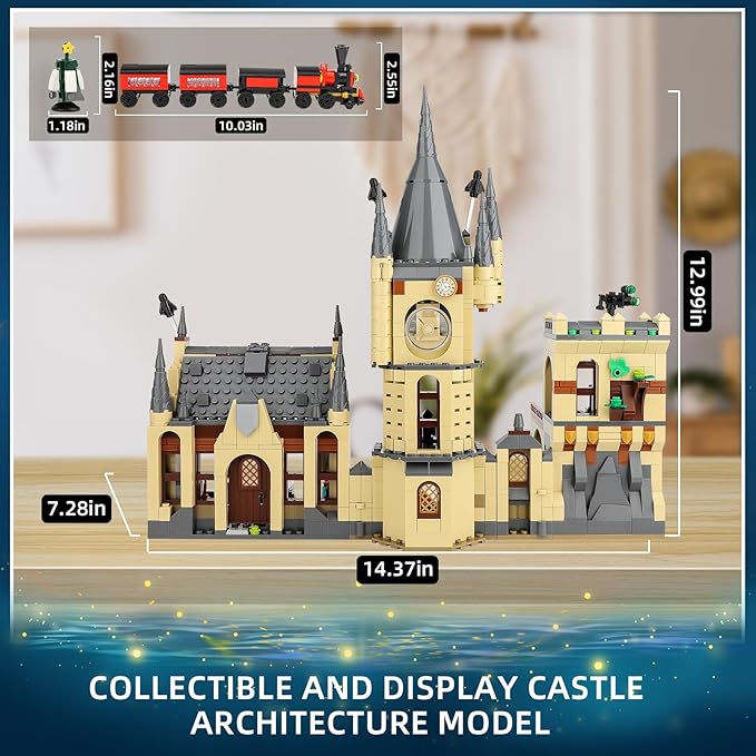 Castle Clock Architecture Building Set with Lighting, Train Building Toy Gift Ideas for Boys Kids Aged 8-14, Compatible with Lego Set, Castle Architecture Model for Adult and Movie Fans (868 PCS)
