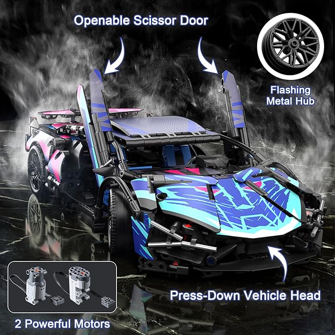 Sport Car Building Block Sets for Adults, Technical Remote Control APP Race Car with LED Lights,Collectible 1:14 Model Scale Engineering Toy Men Teens Boys Birthday Gift Age 8+ 8-12 12 13 14