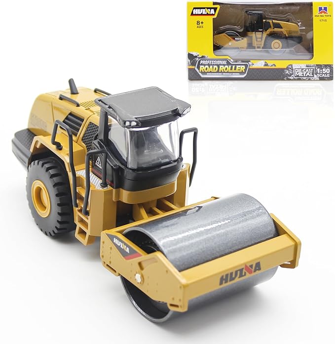 Dollox Die-cast Road Roller Toys 1/50 Scale Metal Engineering Road Planer Vehicle Truck Toy High Detail Construction Vehicles Model Road Roller Decoration Toy Kids