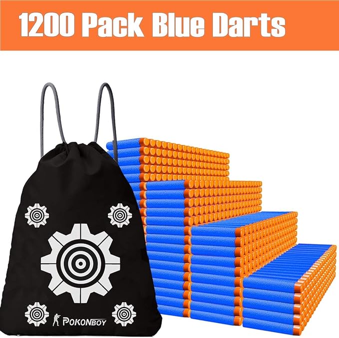 POKONBOY 1200 Pack Refill Darts Compatible with Nerf Guns, Refill Bullet Darts Foam Darts Compatible with Nerf Guns N-Strike Elite Series Blaster Toy Guns Kids(Storage Bag Included)